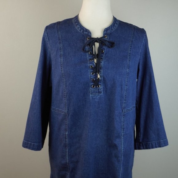 J Jill Denim Midi Shift Dress Size Medium - Picture 2 of 8